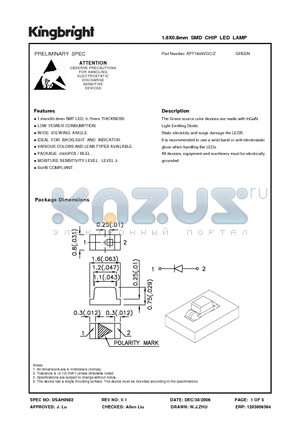 APT1608VGC/Z datasheet - 1.6X0.8mm SMD CHIP LED LAMP