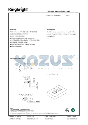 APT1608YC datasheet - 1.6X0.8mm SMD CHIP LED LAMP