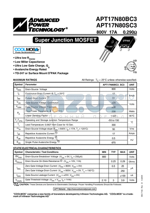 APT17N80SC3 datasheet - Super Junction MOSFET