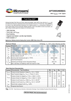 APT200GN60B2G datasheet - Field Stop IGBT