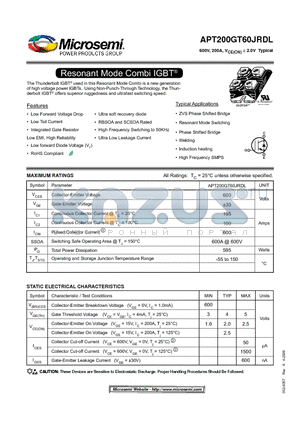 APT200GT60JRDL datasheet - Resonant Mode Combi IGBT