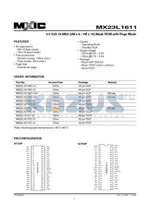 23L1611-12 datasheet - 3.3 Volt 16-Mbit (2M x 8 / 1M x 16) Mask ROM with Page Mode