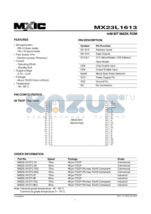 23L1613-70 datasheet - 16M-BIT MASK ROM