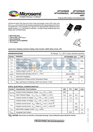 APT20GN60B datasheet - Thunderbolt High Speed NPT IGBT