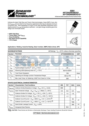 APT20GN60BDQ1 datasheet - IGBT