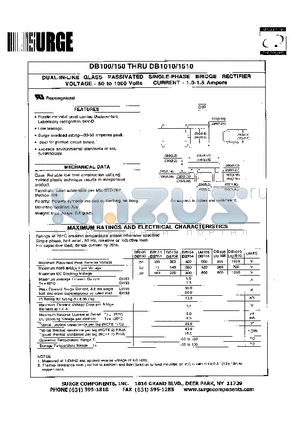 DB101 datasheet - DUAL-IN-LINE GLASS PASSIVATED SINGLE-PHASE BRIDGE RECTIFIER VOLTAGE-50 to 1000 Volts