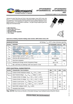 APT20GN60SDQ1 datasheet - High Speed PT IGBT