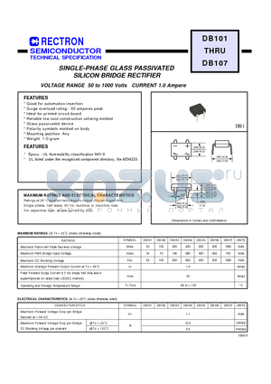 DB101 datasheet - SINGLE-PHASE GLASS PASSIVATED SILICON BRIDGE RECTIFIER