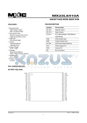 23L6410A-70 datasheet - 64M-BIT PAGE MODE MASK ROM