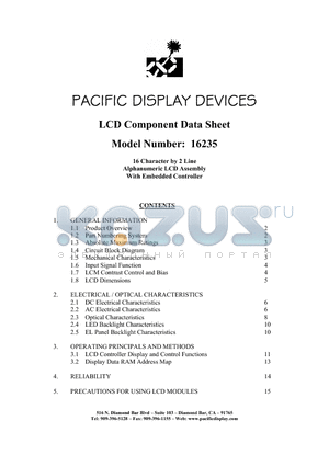 16235LEDLED datasheet - PACIFIC DISPLAY DEVICES