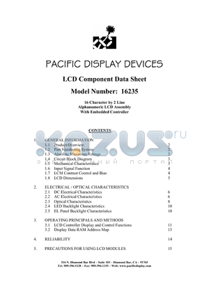 16235SLGR datasheet - PACIFIC DISPLAY DEVICES