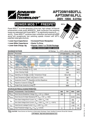 APT20M16B2FLL datasheet - POWER MOS 7  FREDFET