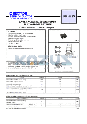 DB1012S datasheet - SINGLE-PHASE GLASS PASSIVATED SILICON BRIDGE RECTIFIER