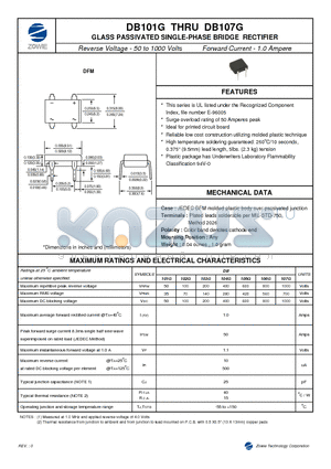 DB101G datasheet - GLASS PASSIVATED SINGLE-PHASE BRIDGE RECTIFIER