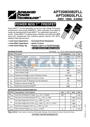 APT20M20B2FLL datasheet - POWER MOS 7  FREDFET