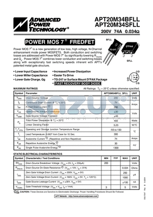 APT20M34SFLL datasheet - POWER MOS 7 R FREDFET