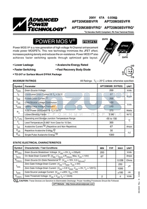 APT20M38BVFR_06 datasheet - Power MOS V is a new generation of high voltage N-Channel enhancement mode power MOSFETs.
