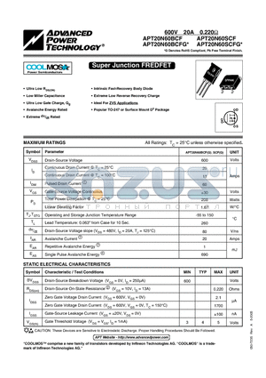 APT20N60BCFG datasheet - Super Junction FREDFET