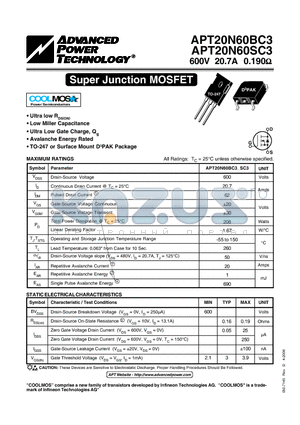 APT20N60BC3 datasheet - Super Junction MOSFET