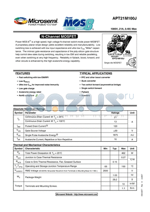 APT21M100J datasheet - N-Channel MOSFET