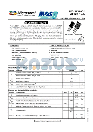 APT22F120L datasheet - N-Channel FREDFET