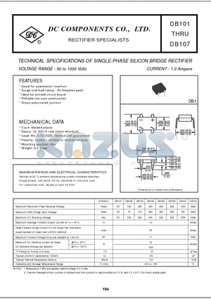 DB103 datasheet - TECHNICAL SPECIFICATIONS OF SINGLE-PHASE SILICON BRIDGE RECTIFIER