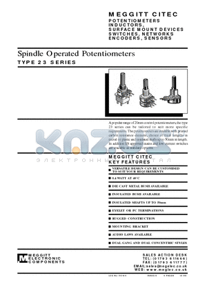 23RSC101KLB22A datasheet - Spindle Operated Potentiometers