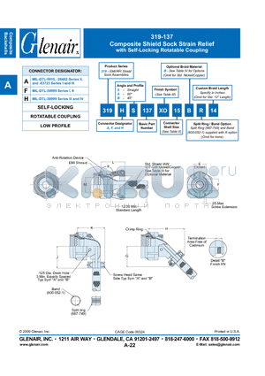 319FA137XB12 datasheet - Composite Shield Sock Strain Relief