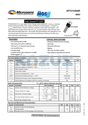 APT27GA90K datasheet - High Speed PT IGBT