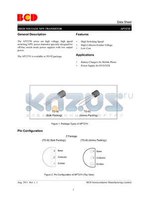 APT27H datasheet - HIGH VOLTAGE NPN TRANSISTOR