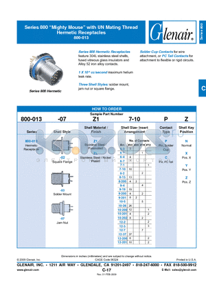 800-013-02Z16-4CN datasheet - Hermetic Receptacles