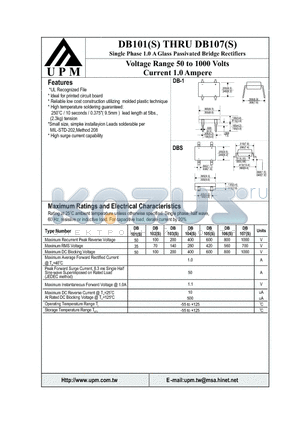 DB104 datasheet - Single Phase 1.0 A Glass Passivated Bridge Rectifiers