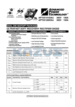 APT2X100D30J datasheet - ULTRAFAST SOFT RECOVERY RECTIFIER DIODE