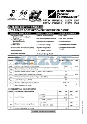 APT2X100DQ120J datasheet - ULTRAFAST SOFT RECOVERY RECTIFIER DIODE