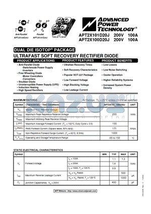 APT2X101D20J datasheet - ULTRAFAST SOFT RECOVERY RECTIFIER DIODE