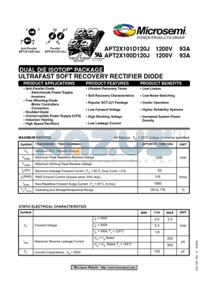 APT2X101D120J datasheet - ULTRAFAST SOFT RECOVERY RECTIFIER DIODE