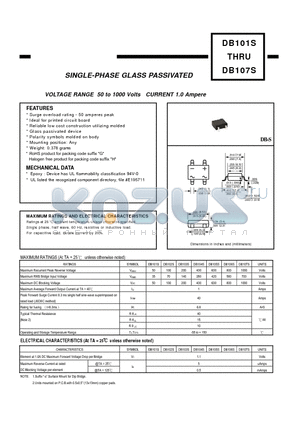 DB104S datasheet - SINGLE-PHASE GLASS PASSIVATED SILICON SURFACE MOUNT BRIDGE RECTIFIER