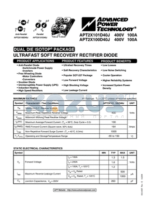 APT2X101D40J_05 datasheet - ULTRAFAST SOFT RECOVERY RECTIFIER DIODE