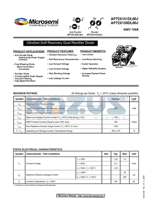 APT2X150DL60J datasheet - Ultrafast Soft Recovery Dual Rectifi er Diode