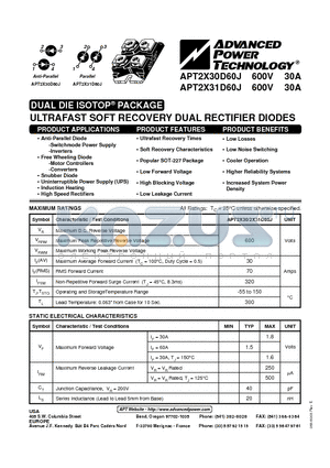 APT2X30D60J datasheet - ULTRAFAST SOFT RECOVERY DUAL RECTIFIER DIODES