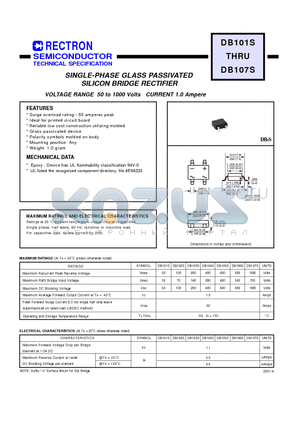 DB105S datasheet - SINGLE-PHASE GLASS PASSIVATED SILICON BRIDGE RECTIFIER