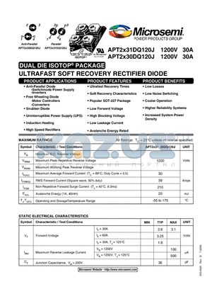 APT2X31DQ120J datasheet - ULTRAFAST SOFT RECOVERY RECTIFIER DIODE