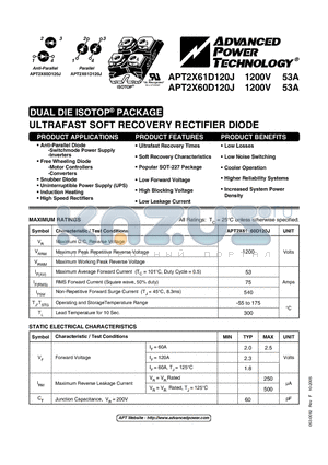 APT2X60D120J datasheet - ULTRAFAST SOFT RECOVERY RECTIFIER DIODE