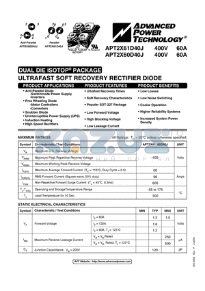 APT2X60D40J datasheet - ULTRAFAST SOFT RECOVERY RECTIFIER DIODE