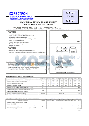 DB106 datasheet - SINGLE-PHASE GLASS PASSIVATED SILICON BRIDGE RECTIFIER