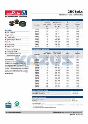 23S270C datasheet - Bobbin Wound Surface Mount Inductors