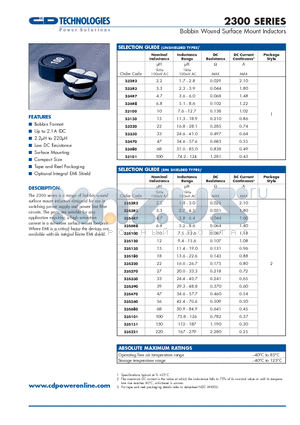 23S330 datasheet - Bobbin Wound Surface Mount Inductors