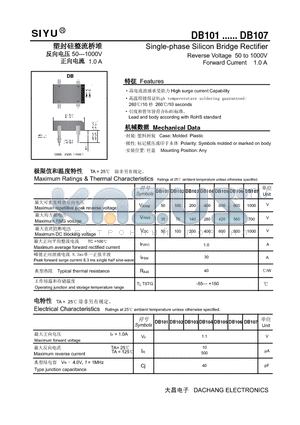 DB106 datasheet - Single-phase Silicon Bridge Rectifier Reverse Voltage 50 to 1000V Forward Current 1.0 A