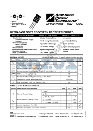 APT30D20BCT datasheet - ULTRAFAST SOFT RECOVERY RECTIFIER DIODES