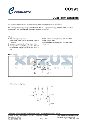 CO393 datasheet - Dual comparators